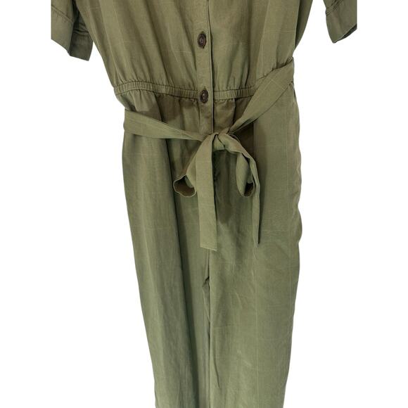 Madewell Kale Green Plaid Short Sleeve Belted Cropped Ankle Jumpsuit Small - Picture 4 of 14